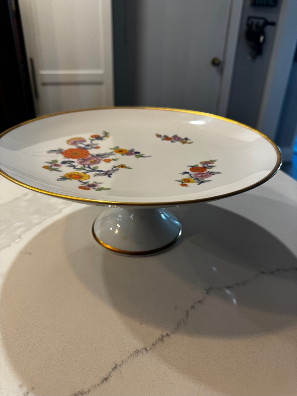 Vintage Mid-Century German Porcelain Footed Cake Plate (Kuba Bavaria) Gold Trim